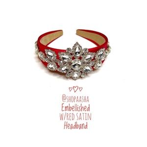 Embellished Red Satin Headband